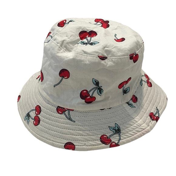 Cherry print reversible black adult bucket hat A2 4742 - Picture 1 of 7
